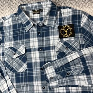 Yellowstone Dutton Ranch Flannel Shirt Adult XXL Blue Plaid Embroidered Cotton